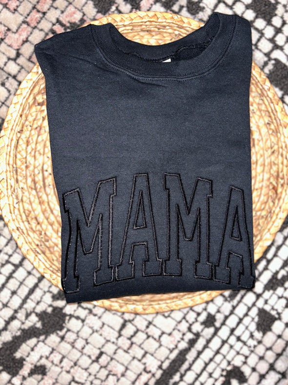 Black tone on tone MAMA Embroidered Sweatshirt