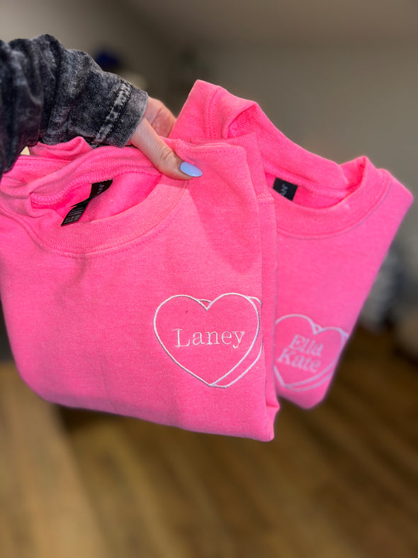 Custom Candy Heart Sweatshirt-YOUTH